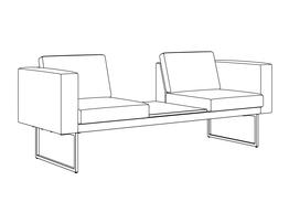 Three Place Seat-Table-Seat / Arms Left & Right-Table Center